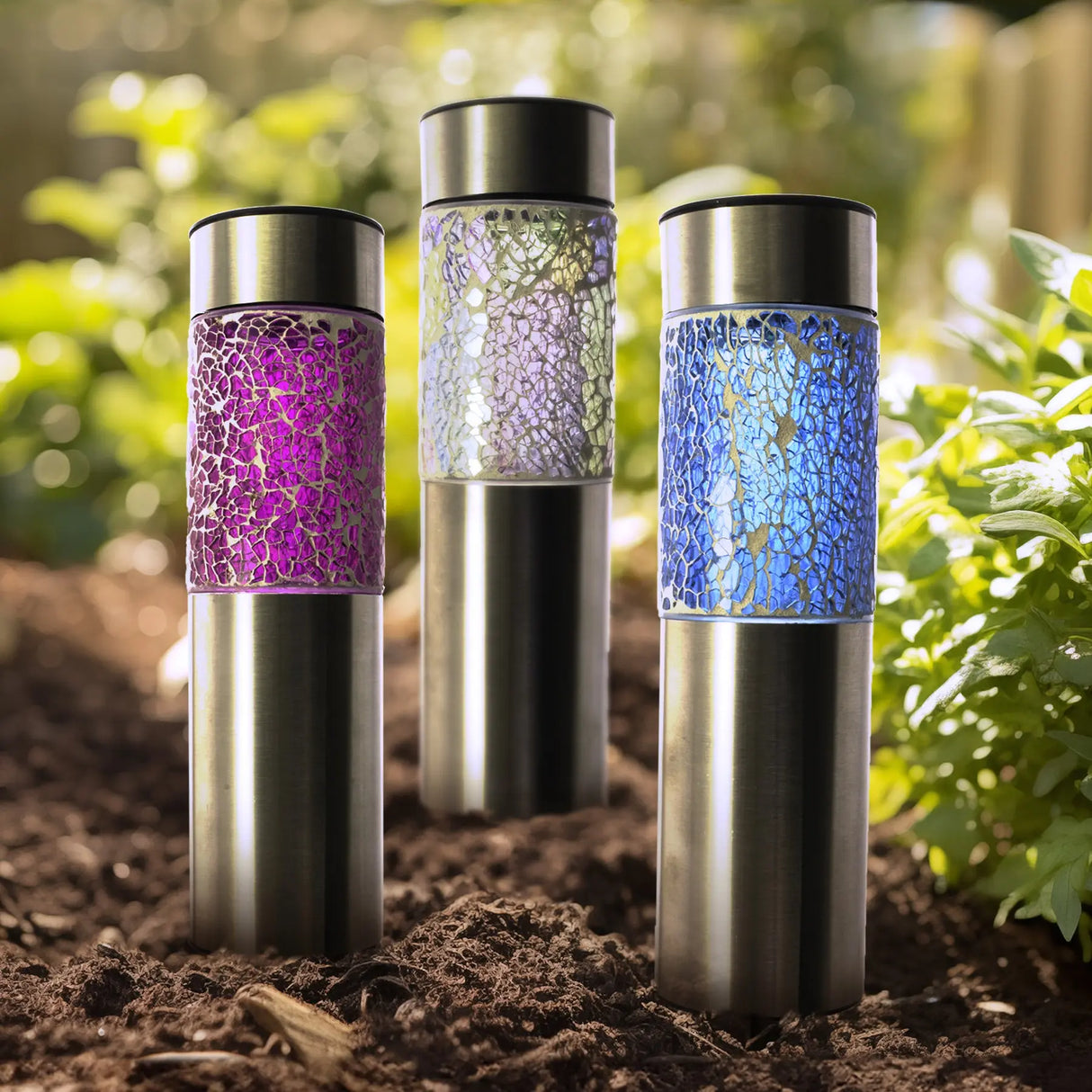 Solar Stainless Steel Pathway Lights, Set of 3 Crosslight