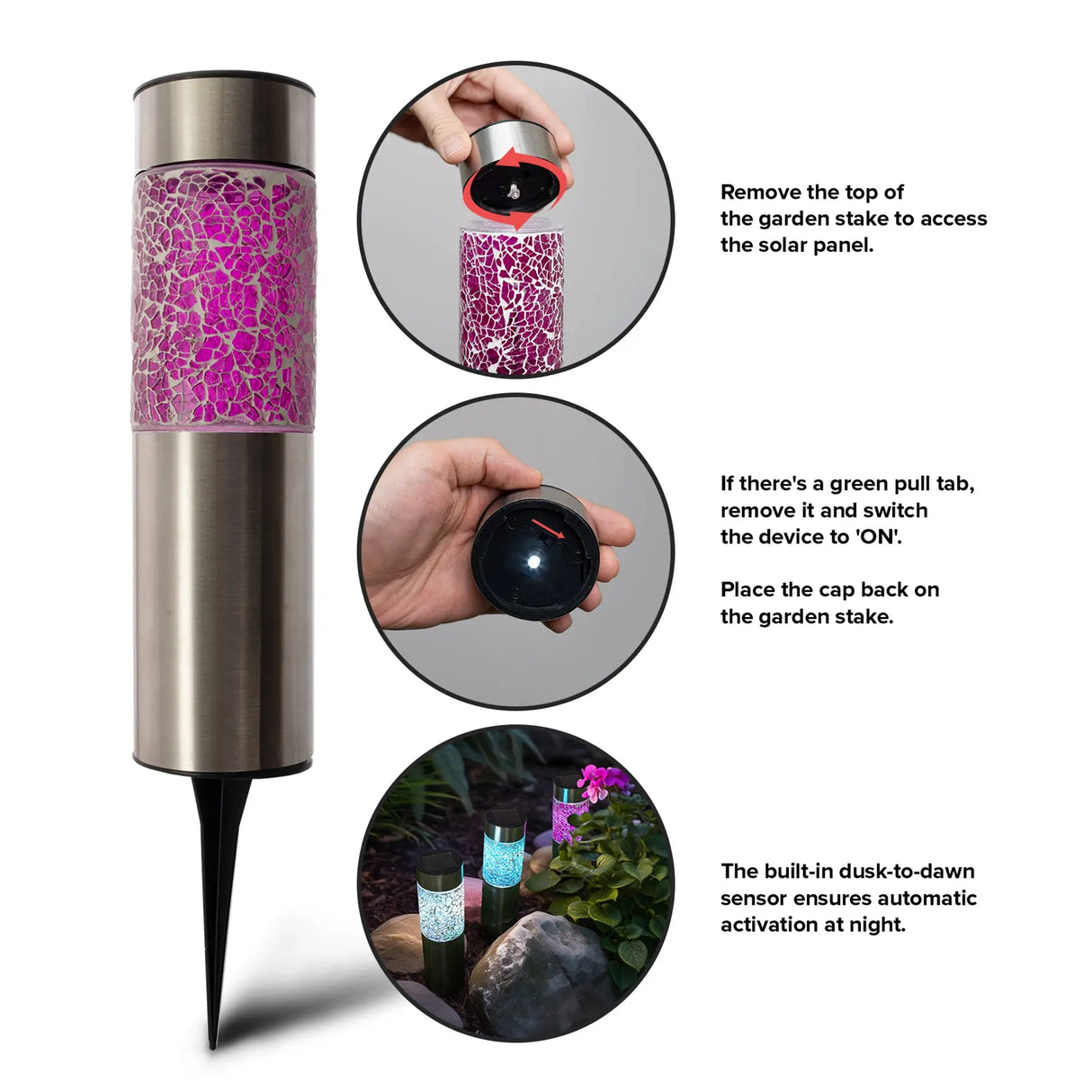 Solar Stainless Steel Pathway Lights, Set of 3 Crosslight