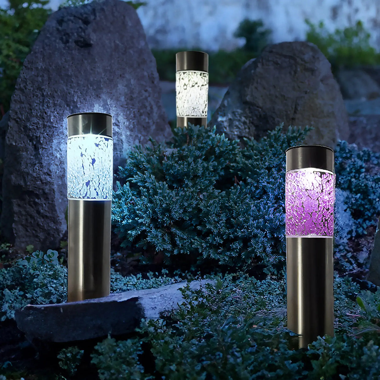Solar Stainless Steel Pathway Lights, Set of 3 Crosslight