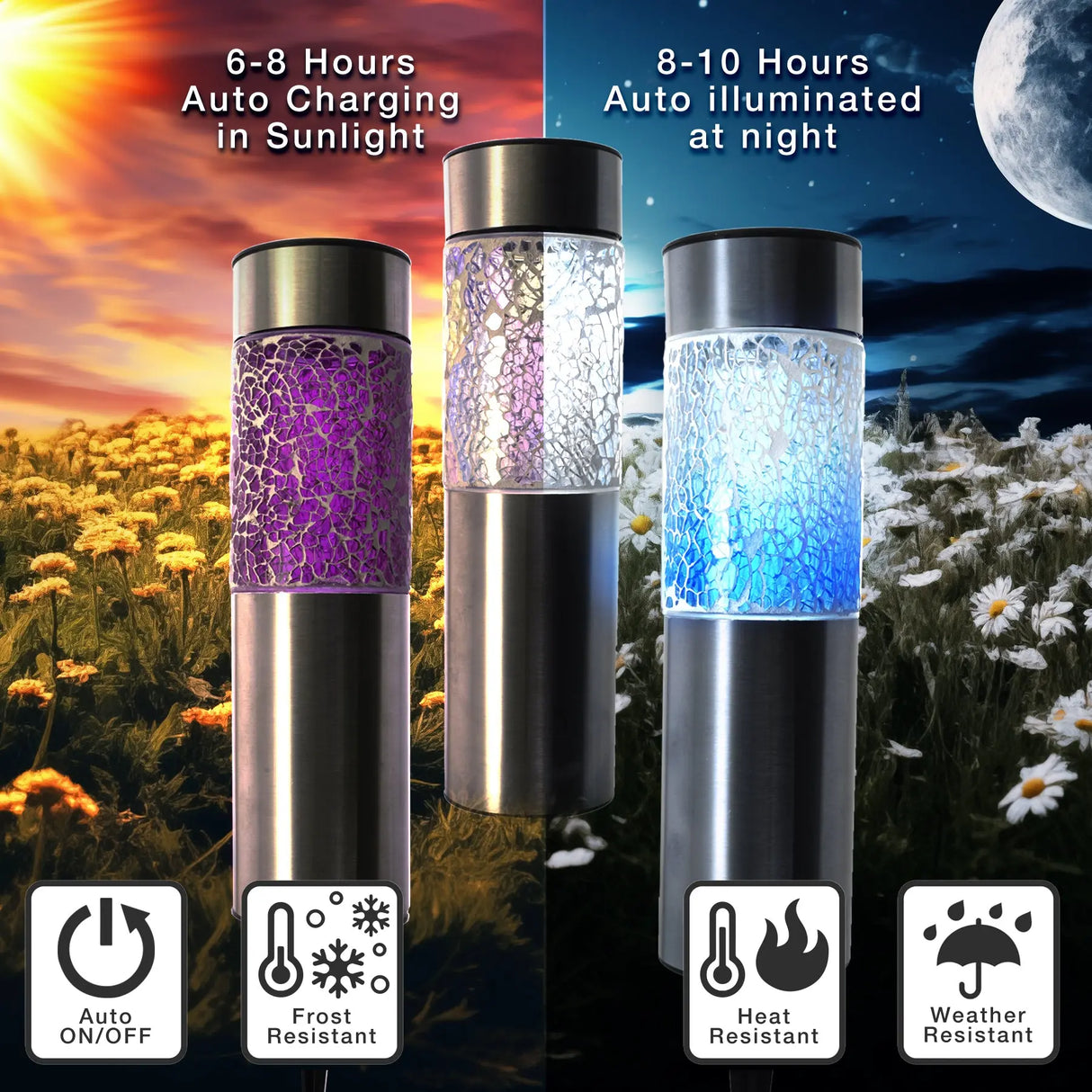 Solar Stainless Steel Pathway Lights, Set of 3 Crosslight