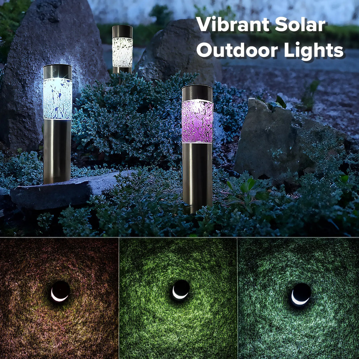 Solar Stainless Steel Pathway Lights, Set of 3 Crosslight