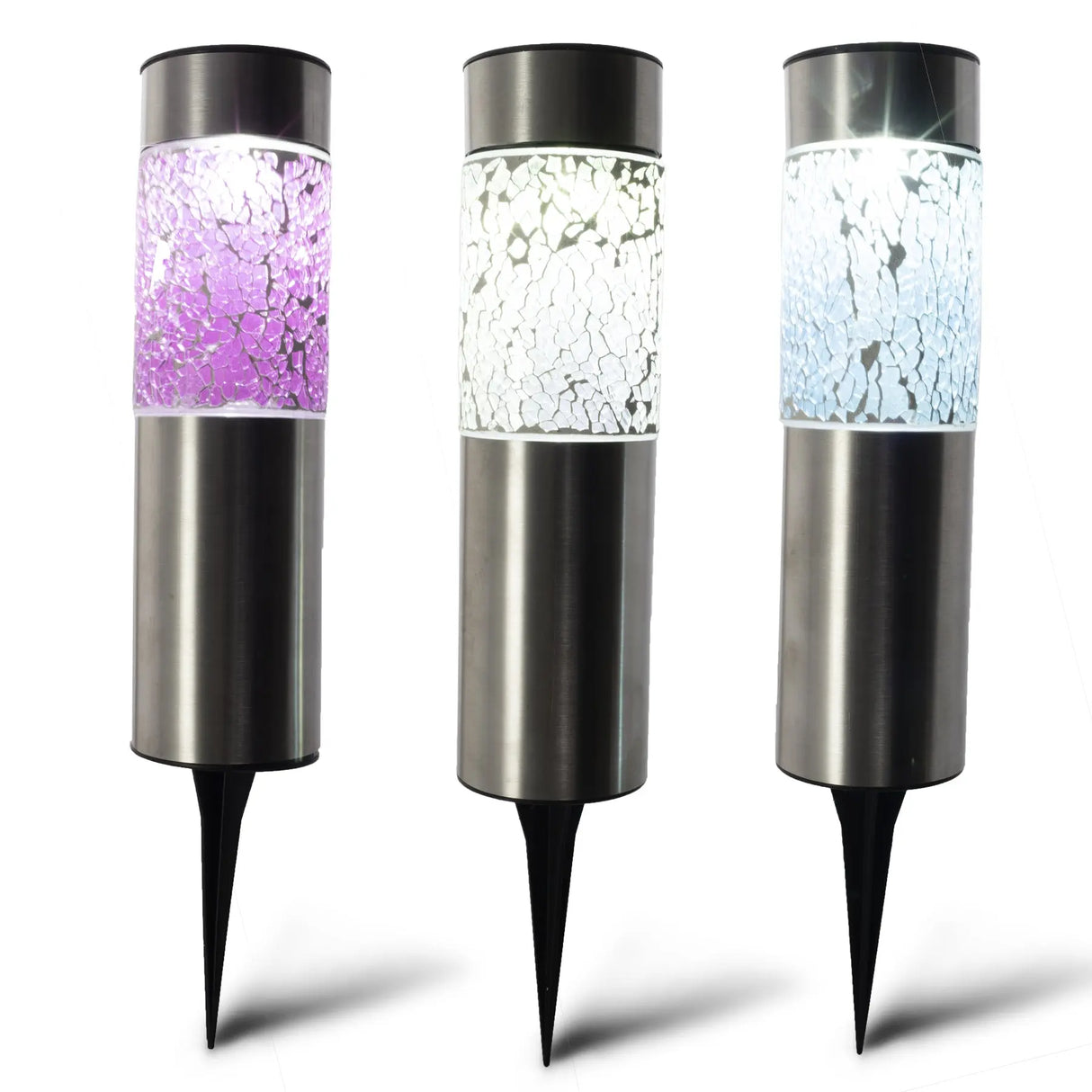 Solar Stainless Steel Pathway Lights, Set of 3 Crosslight