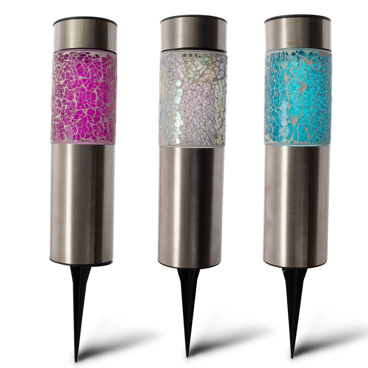 Solar Stainless Steel Pathway Lights, Set of 3 Crosslight