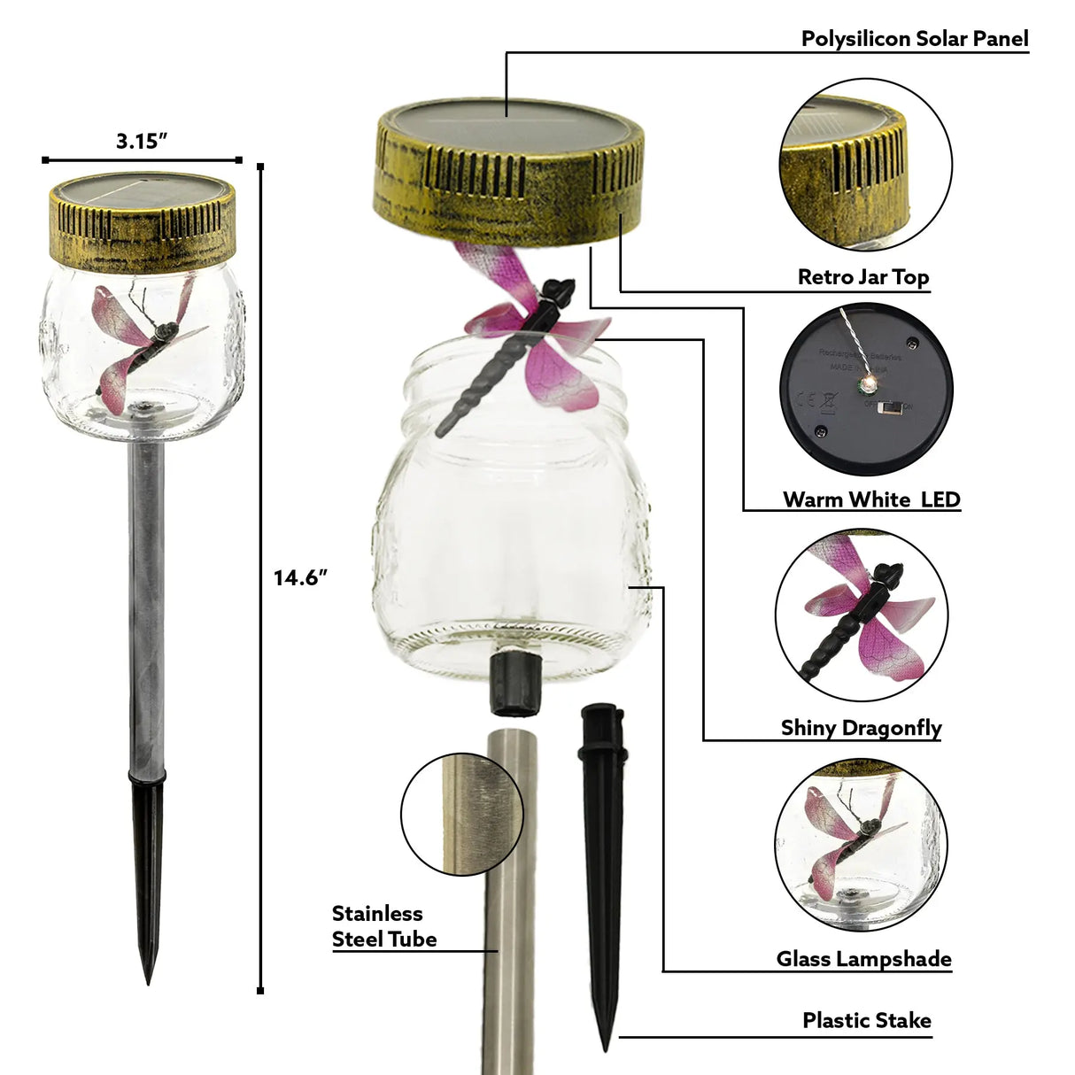 Dragonfly Jar Solar Pathway Light, Set of 3 ShopFGI