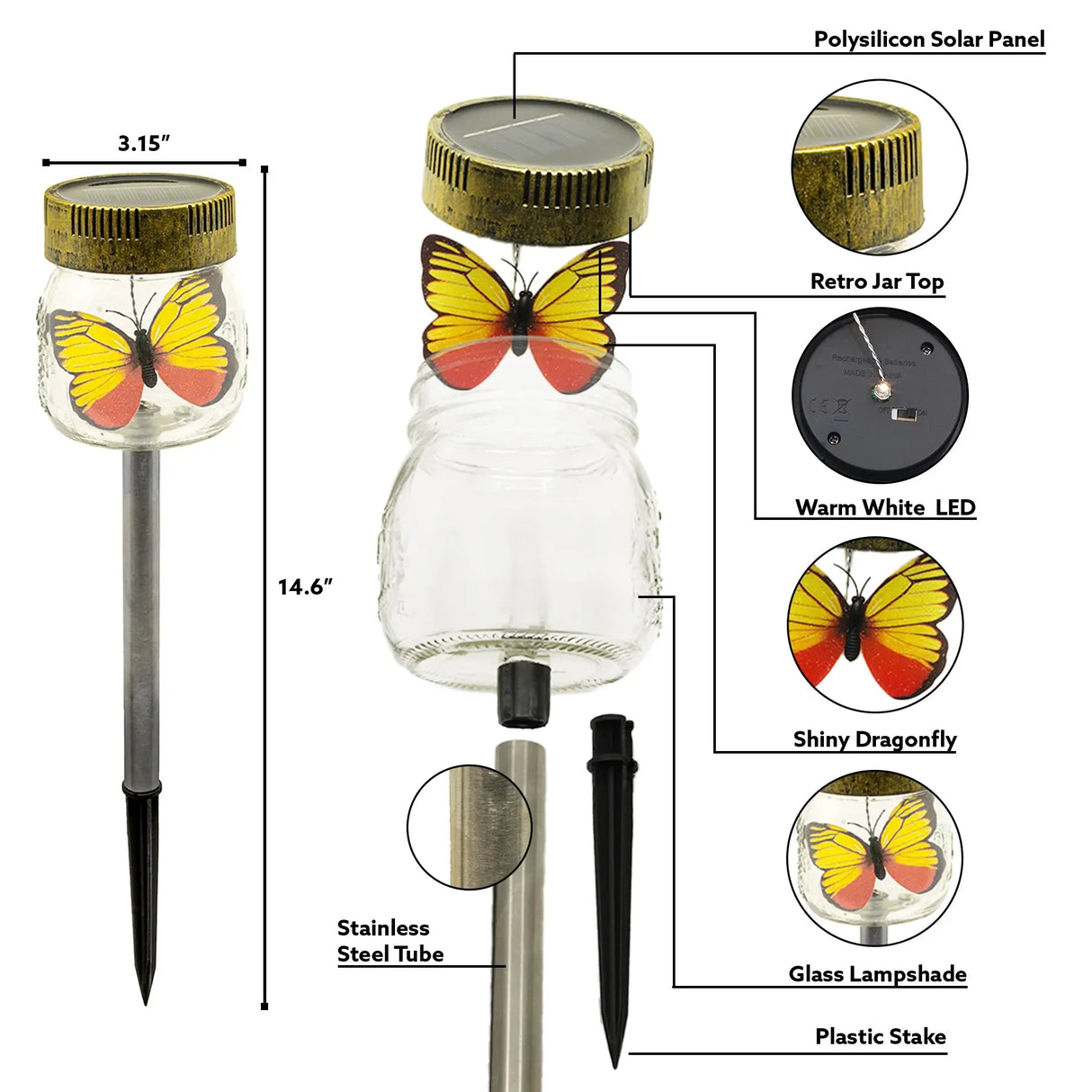 Butterfly Jar Solar Pathway Lights, Set of 3 ShopFGI