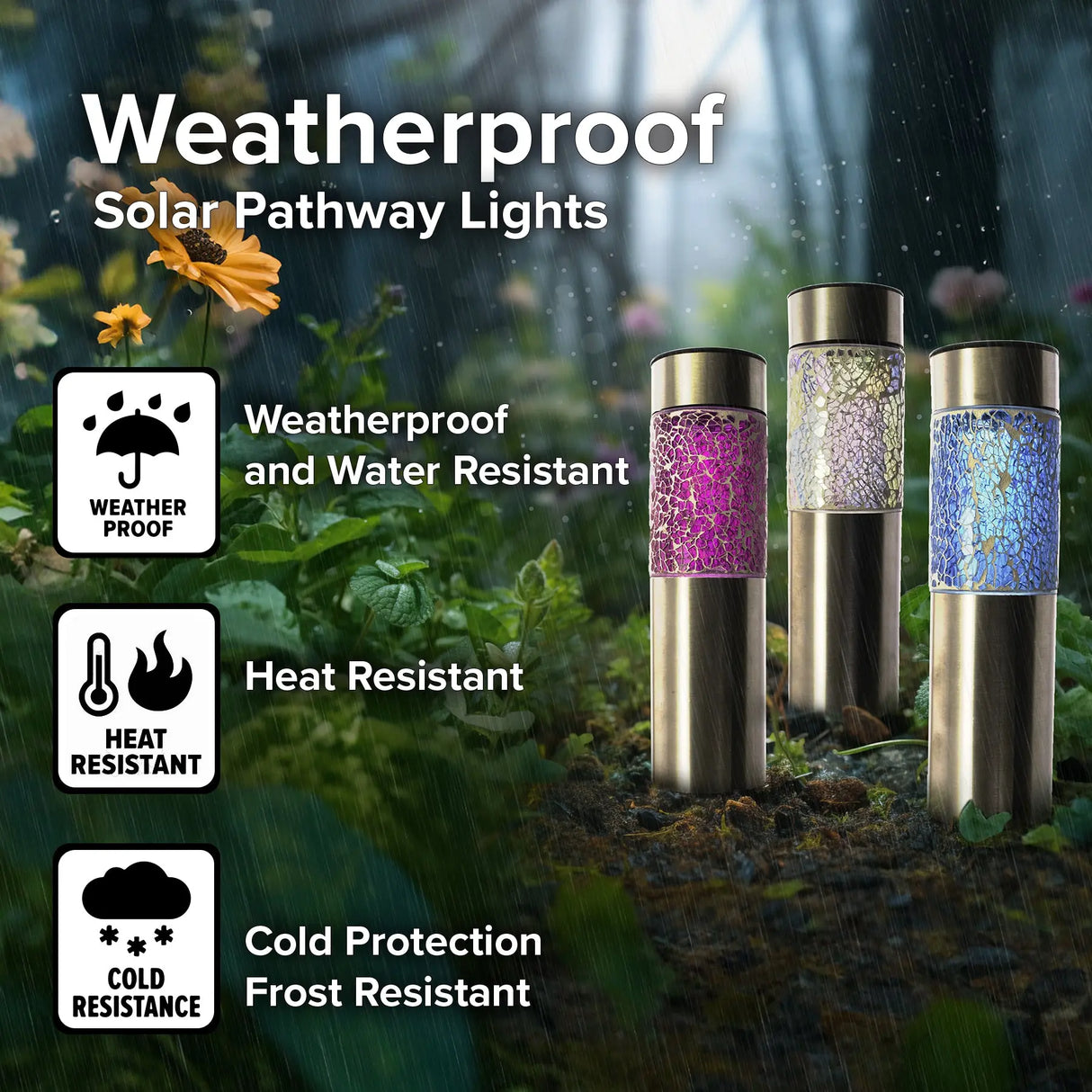 Solar Stainless Steel Pathway Lights, Set of 3 Crosslight