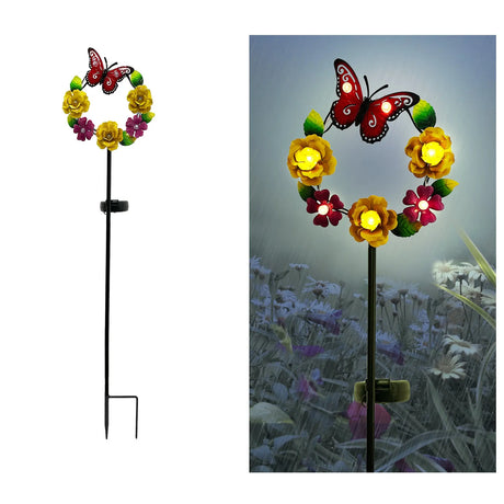 Butterfly & Flower Wreath Solar Garden Stake ShopFGI