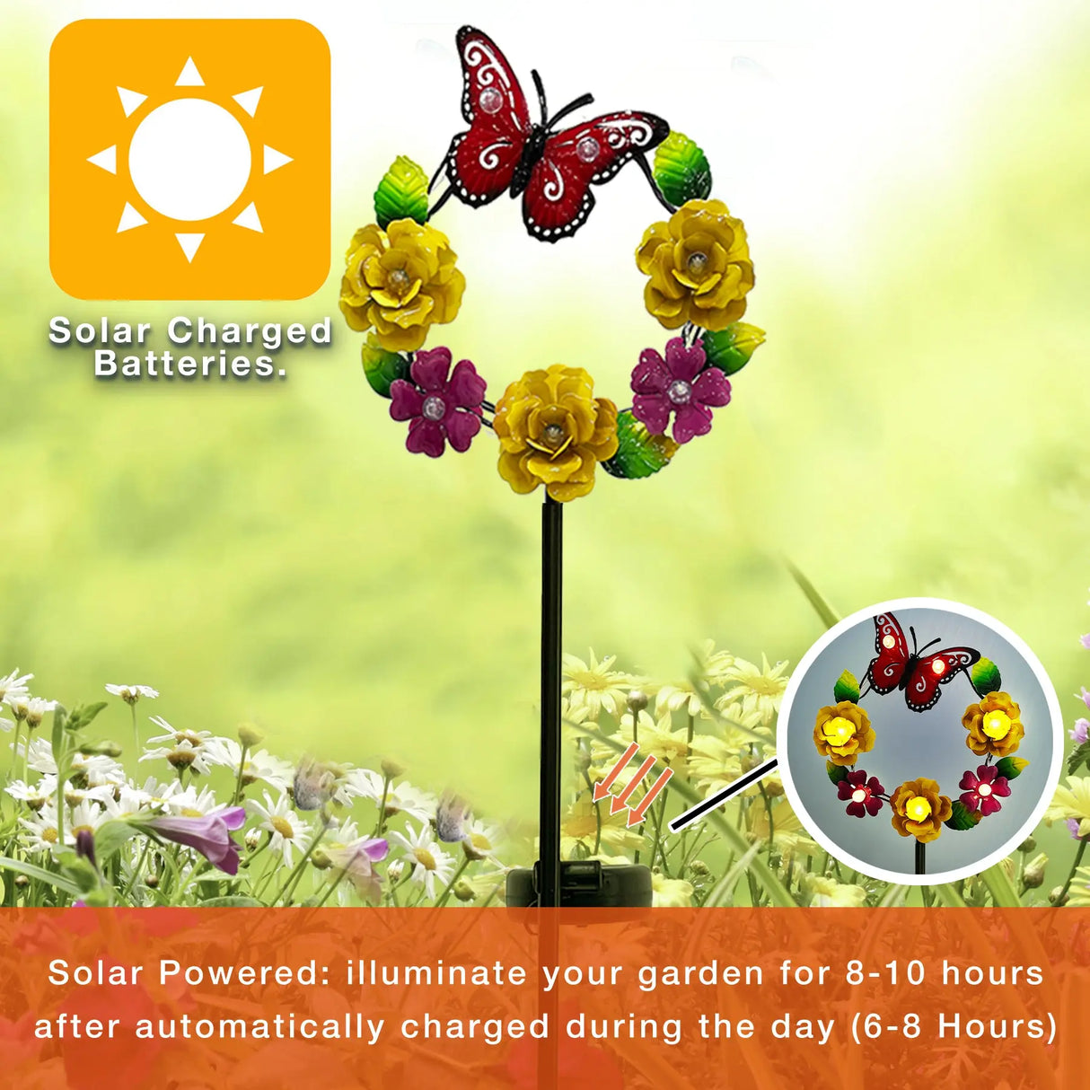 Butterfly & Flower Wreath Solar Garden Stake ShopFGI
