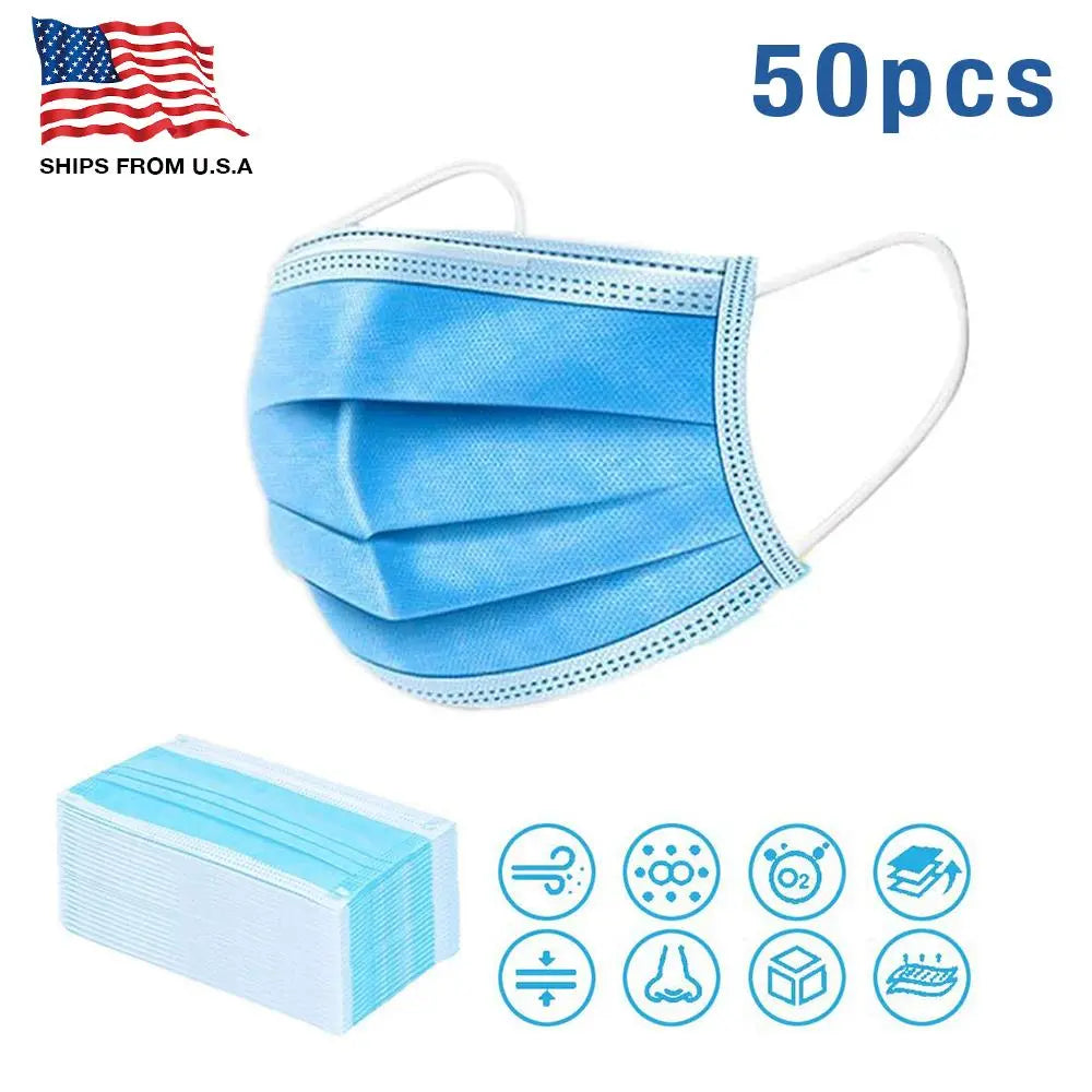 Disposable 3 Ply Face Masks, Set of 50 ppeshopusa