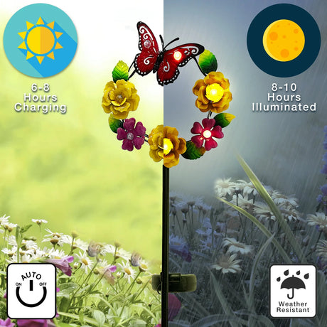 Butterfly & Flower Wreath Solar Garden Stake ShopFGI