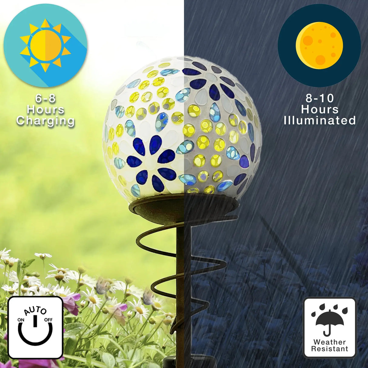 Mosaic Gazing Globe Solar Garden Stake 2