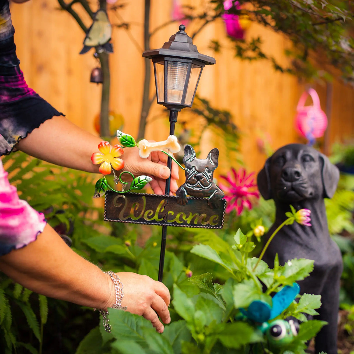 French Bulldog Welcome Sign Solar Garden Stake ShopFGI