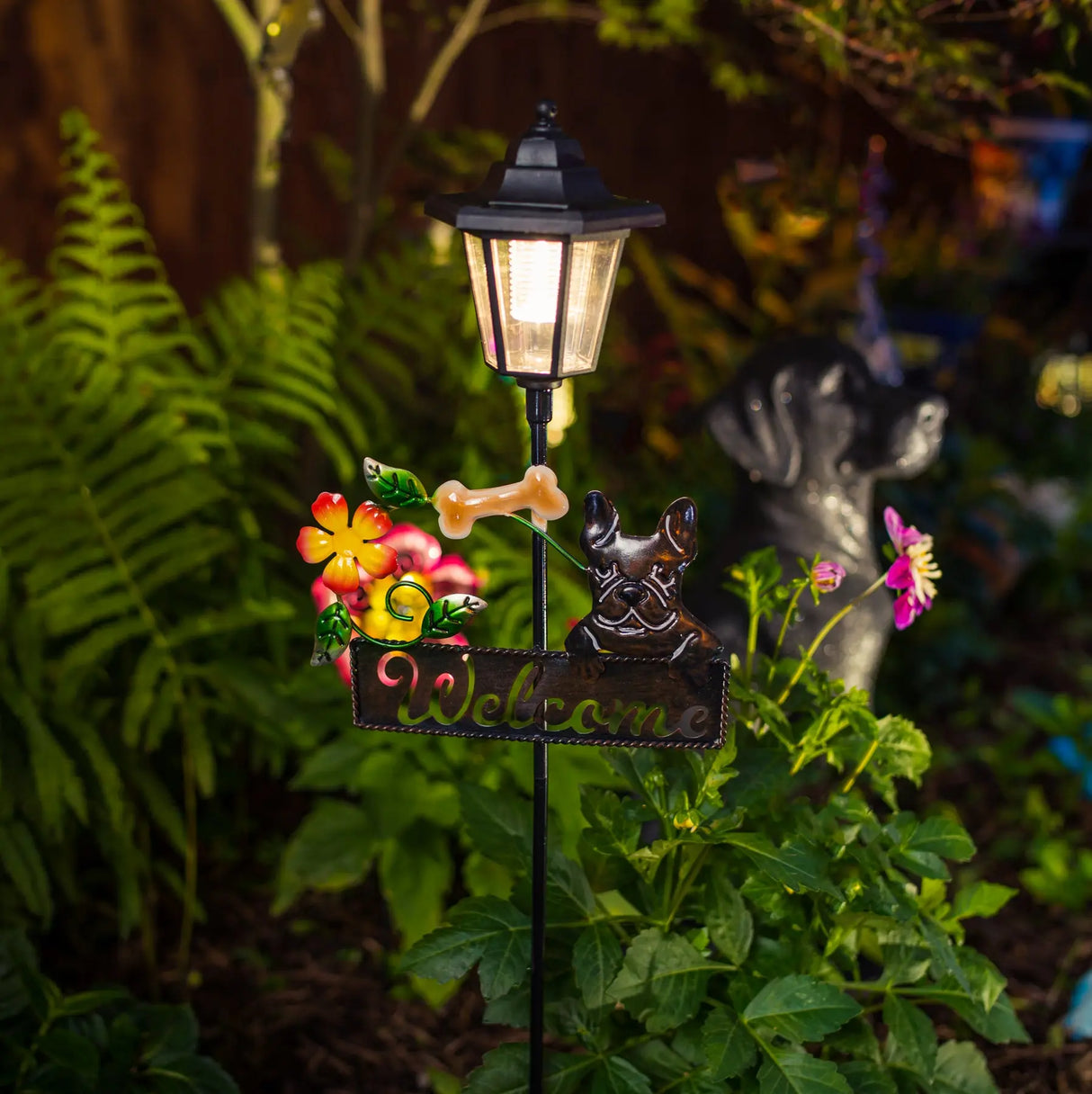 French Bulldog Welcome Sign Solar Garden Stake ShopFGI