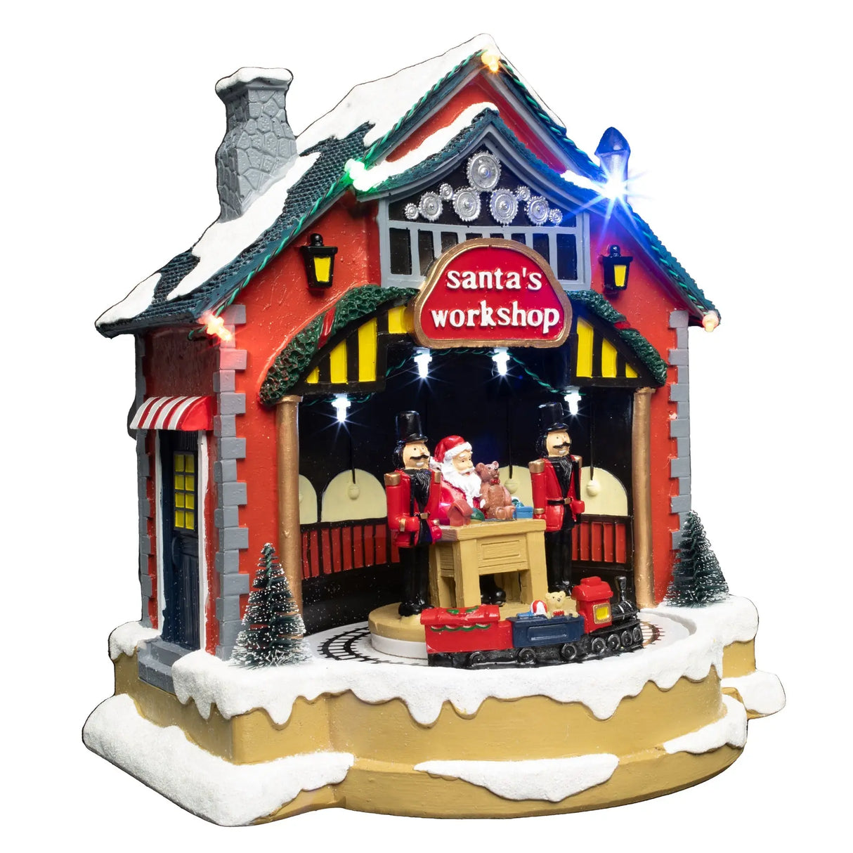 LED Lighted Santa's Workshop with Train fgsquarevillage