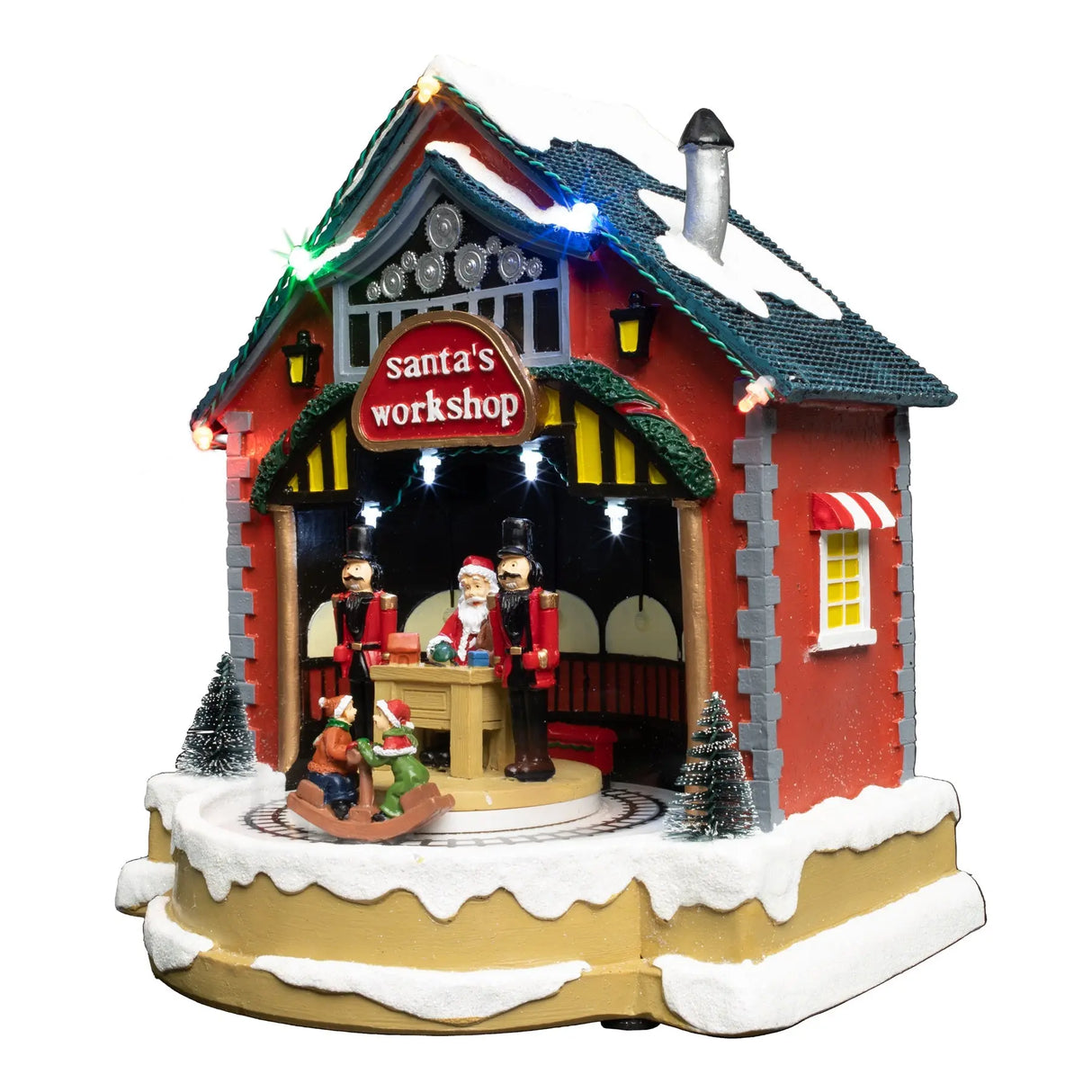 LED Lighted Santa's Workshop with Train fgsquarevillage