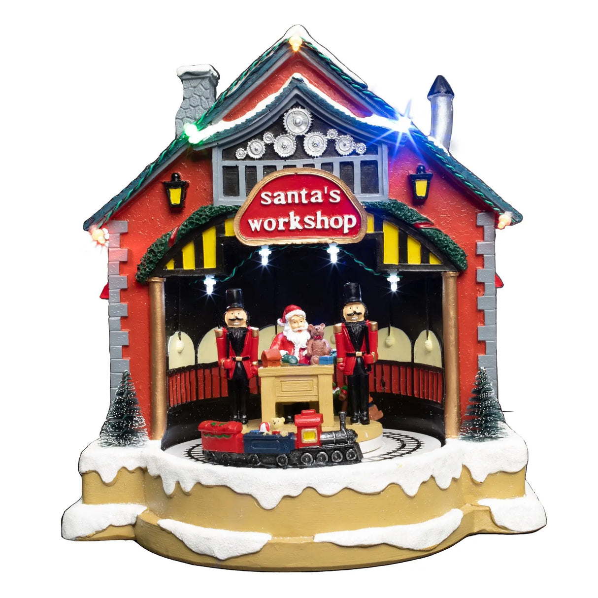 LED Lighted Santa's Workshop with Train fgsquarevillage
