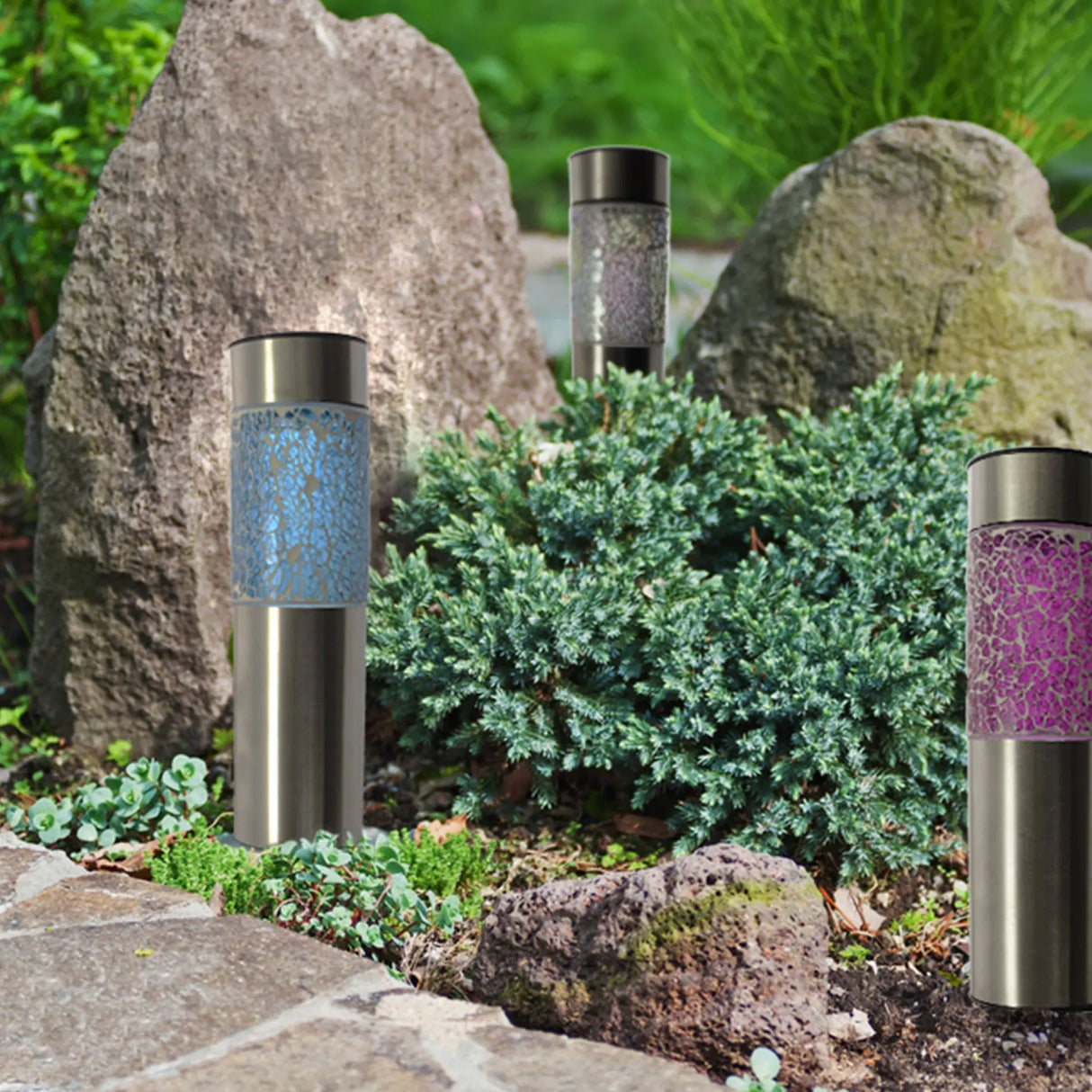 Solar Stainless Steel Pathway Lights, Set of 3 Crosslight