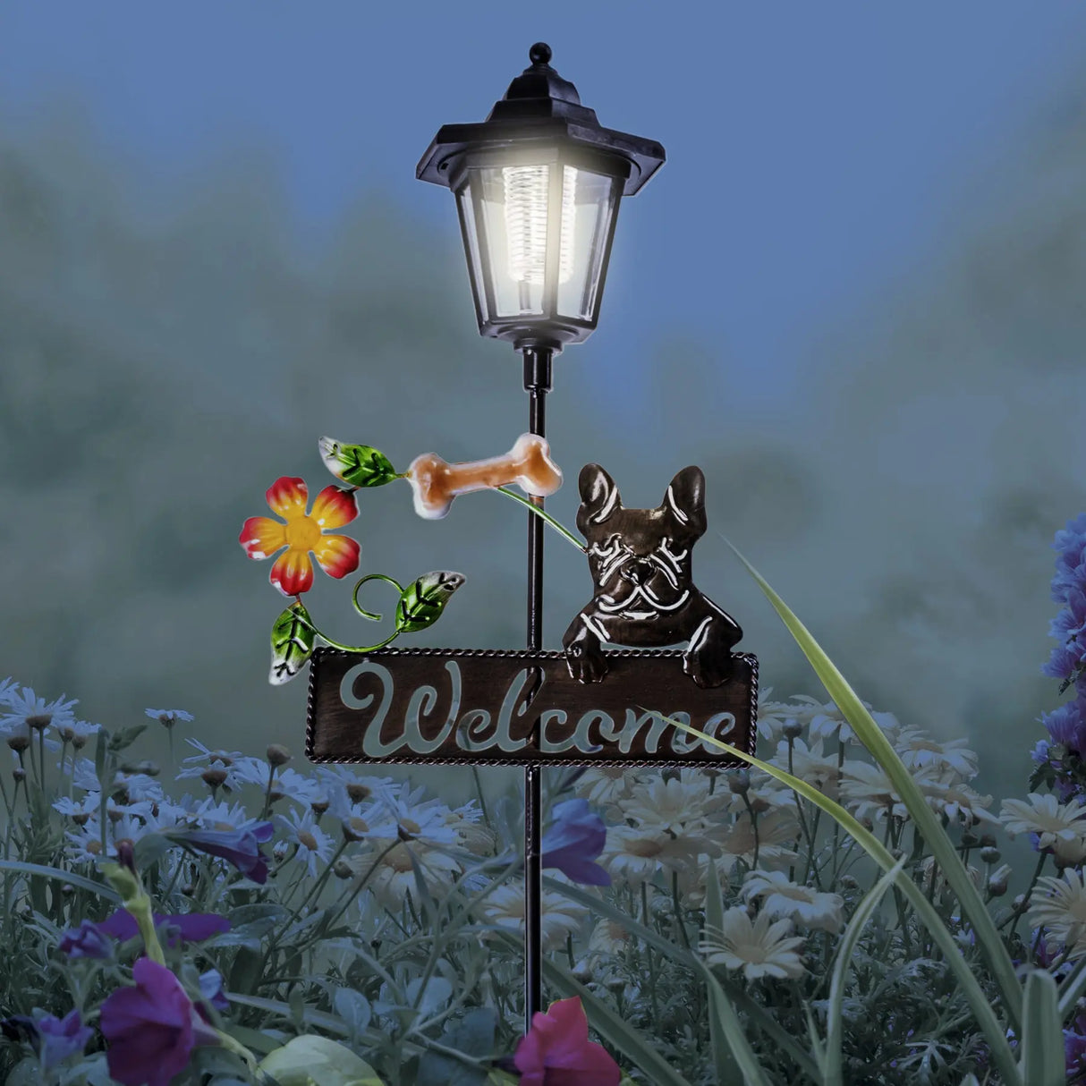French Bulldog Welcome Sign Solar Garden Stake ShopFGI