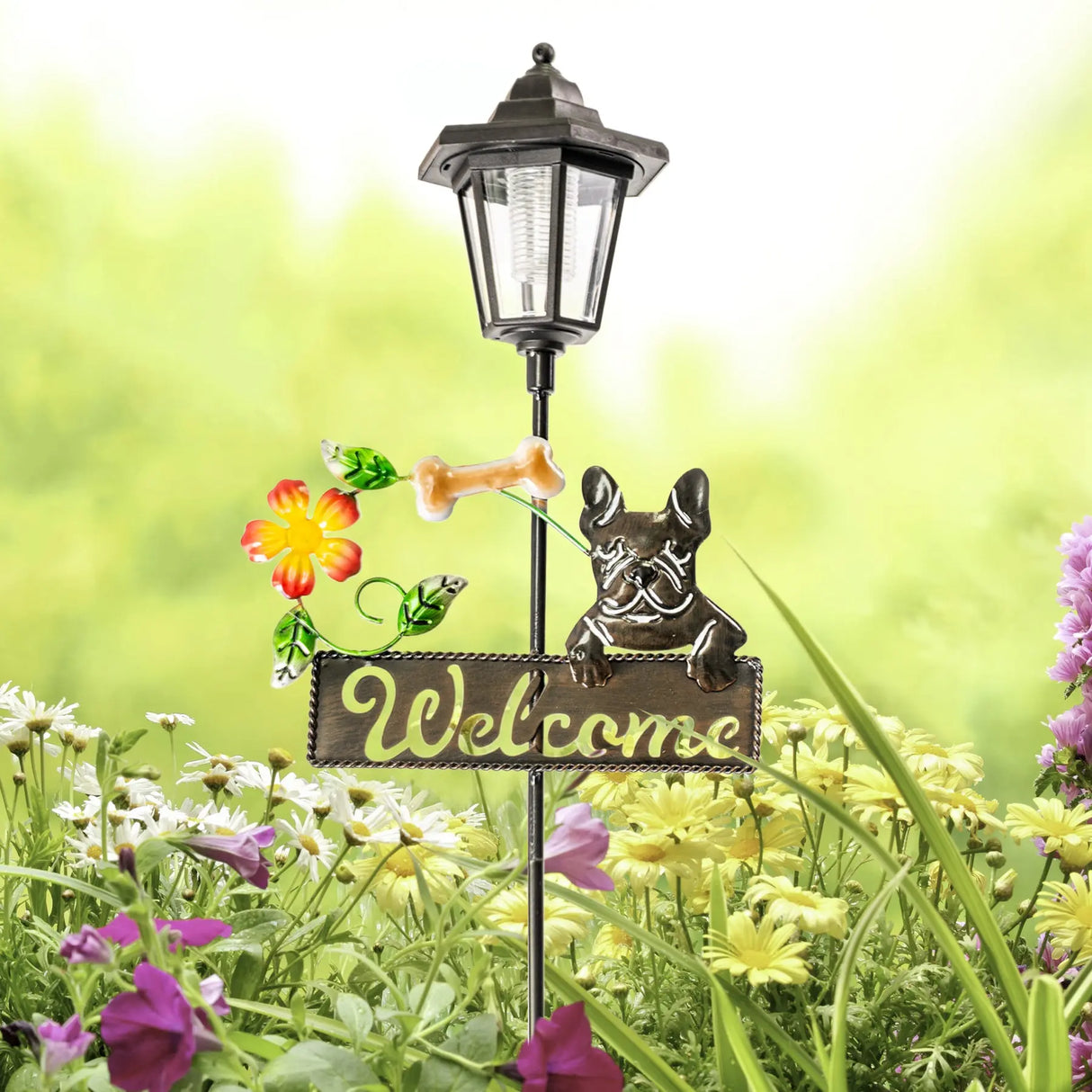 French Bulldog Welcome Sign Solar Garden Stake ShopFGI