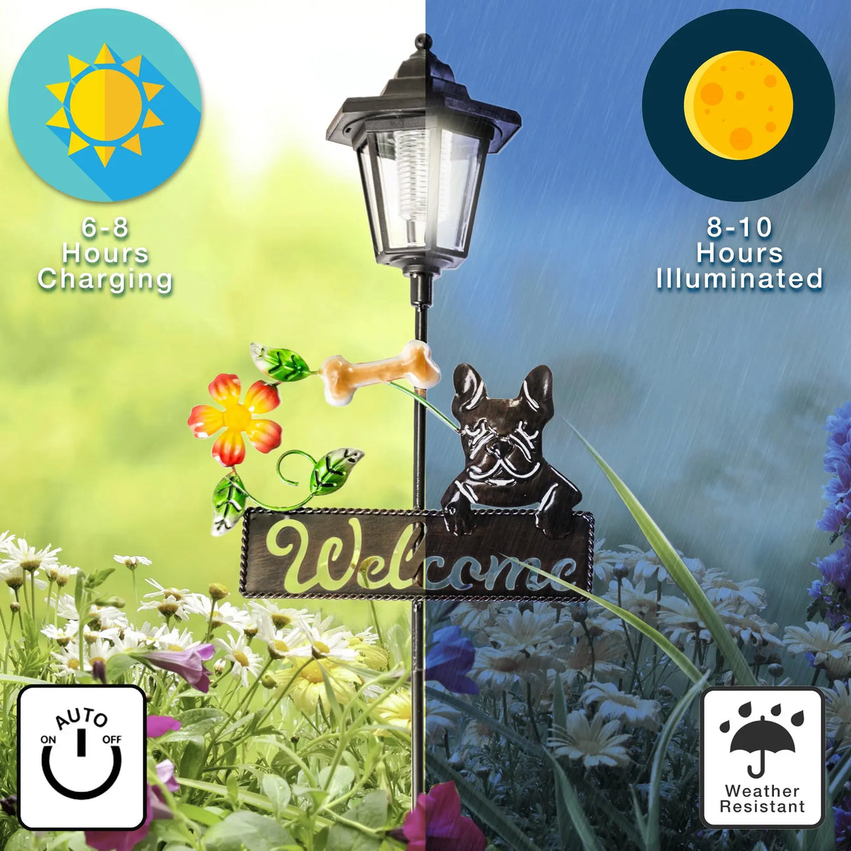 French Bulldog Welcome Sign Solar Garden Stake ShopFGI