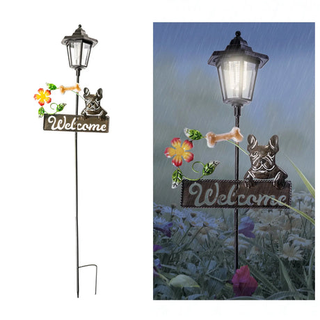 French Bulldog Welcome Sign Solar Garden Stake ShopFGI
