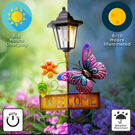 Butterfly Welcome Sign Solar Garden Stake ShopFGI
