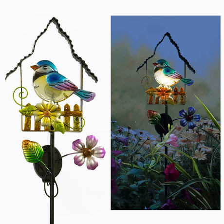 Blue Jay and Cardinal Solar Garden Stake Crosslight