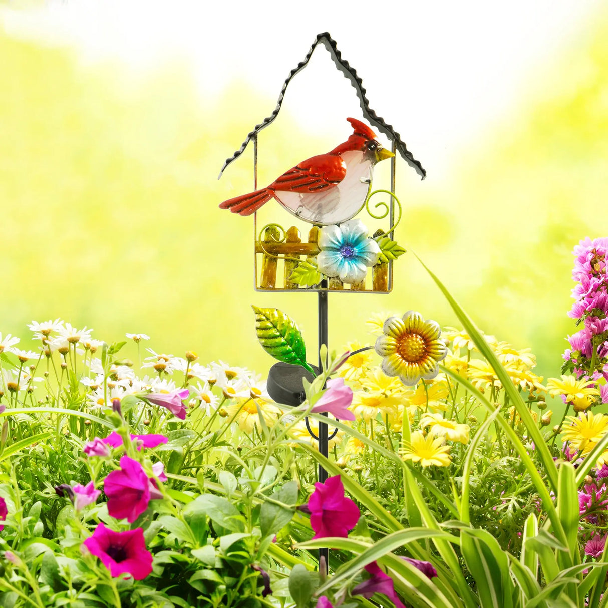 Blue Jay and Cardinal Solar Garden Stake Crosslight