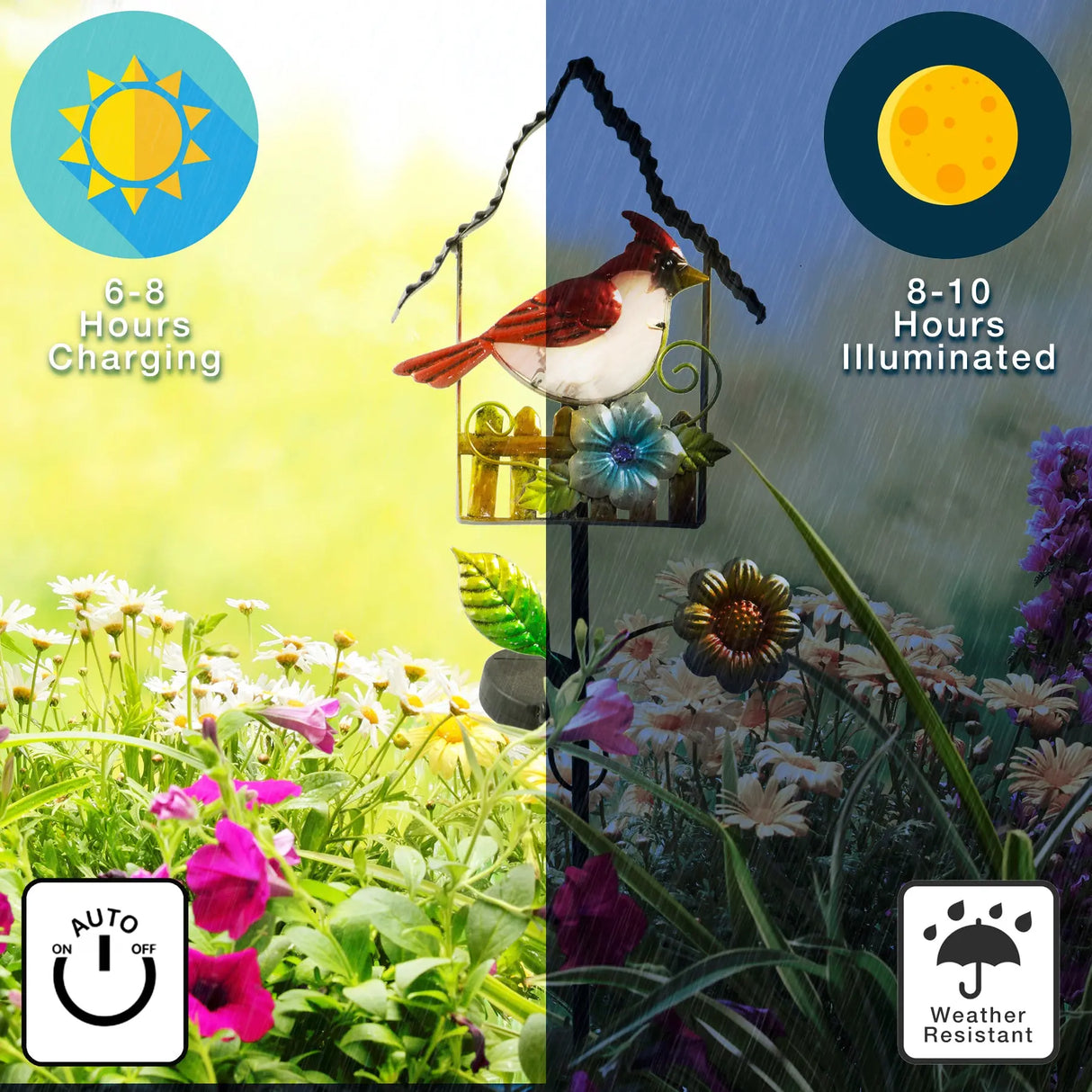 Blue Jay and Cardinal Solar Garden Stake Crosslight