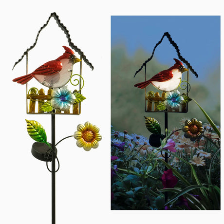 Blue Jay and Cardinal Solar Garden Stake Crosslight