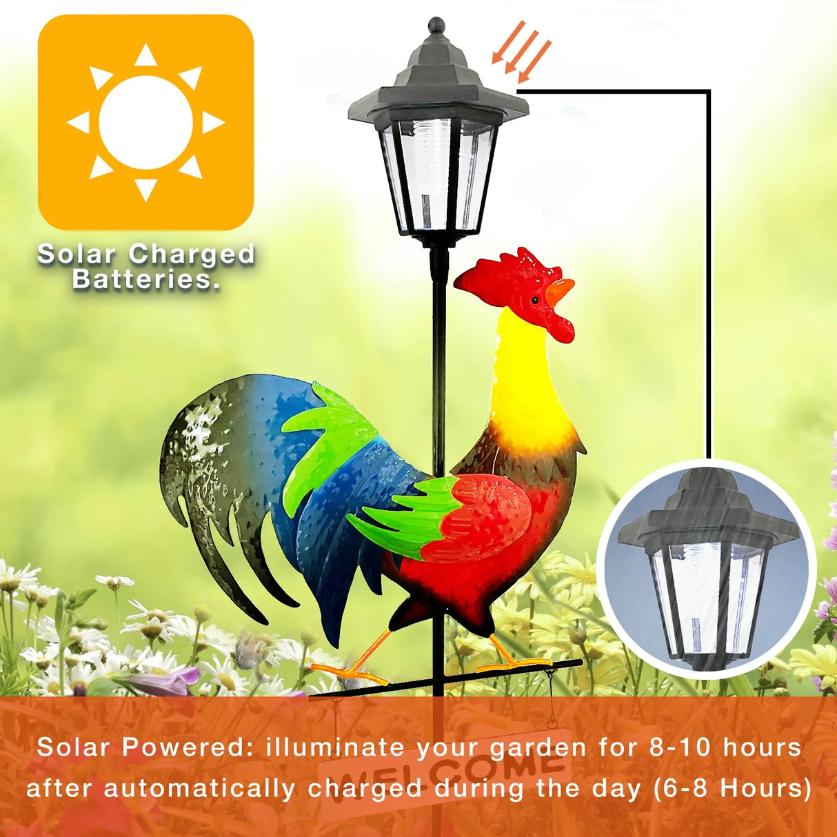 Rooster Welcome Sign Solar Stake Light ShopFGI