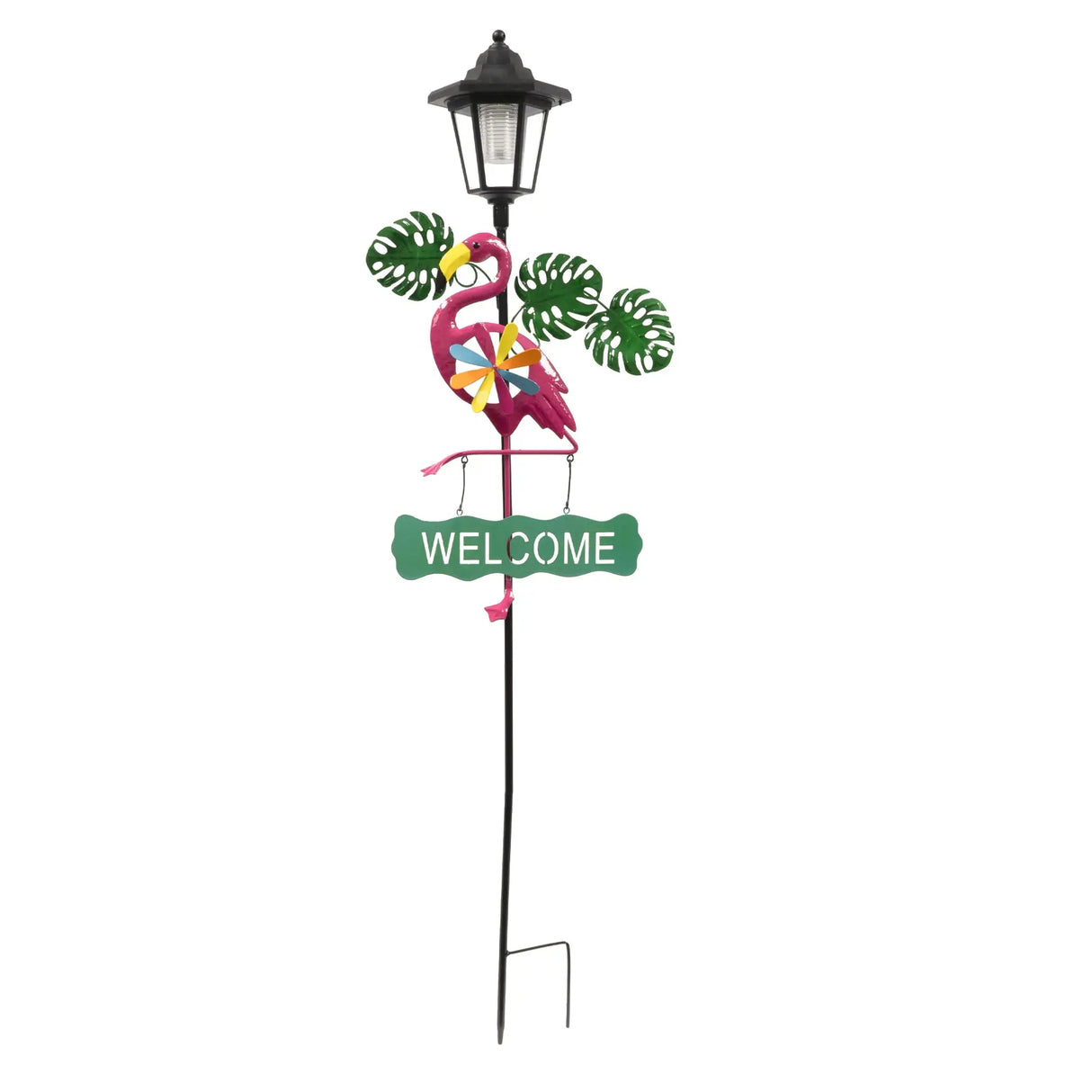 Frog and Flamingo Welcome Sign Solar Garden Stake Crosslight