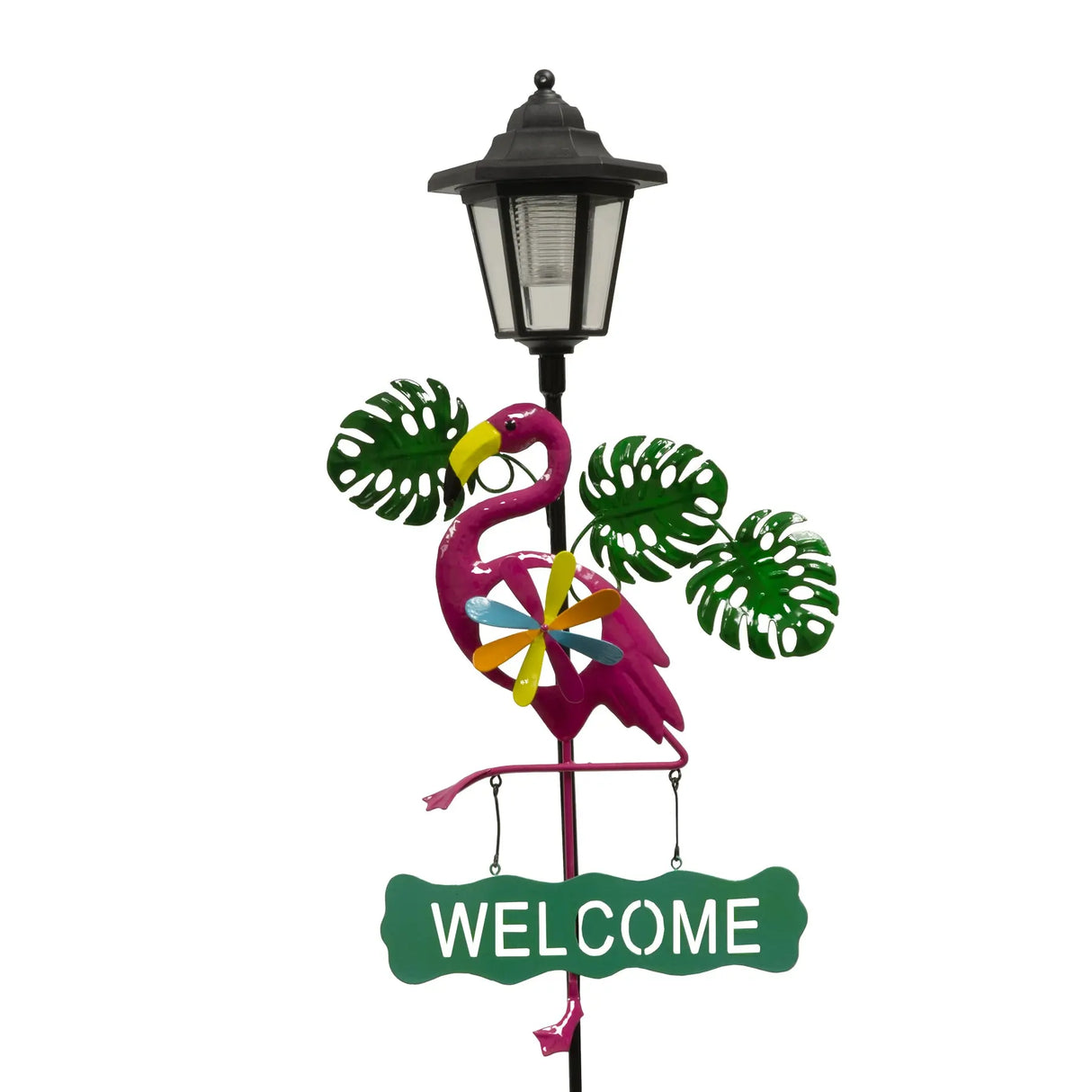 Frog and Flamingo Welcome Sign Solar Garden Stake Crosslight