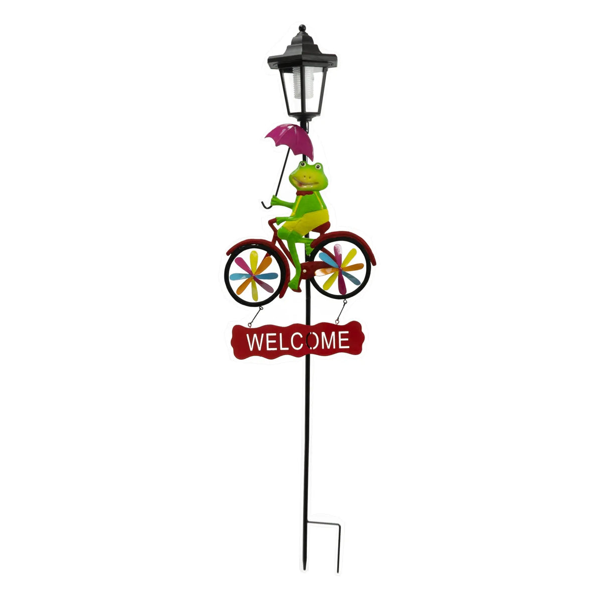 Frog and Flamingo Welcome Sign Solar Garden Stake Crosslight