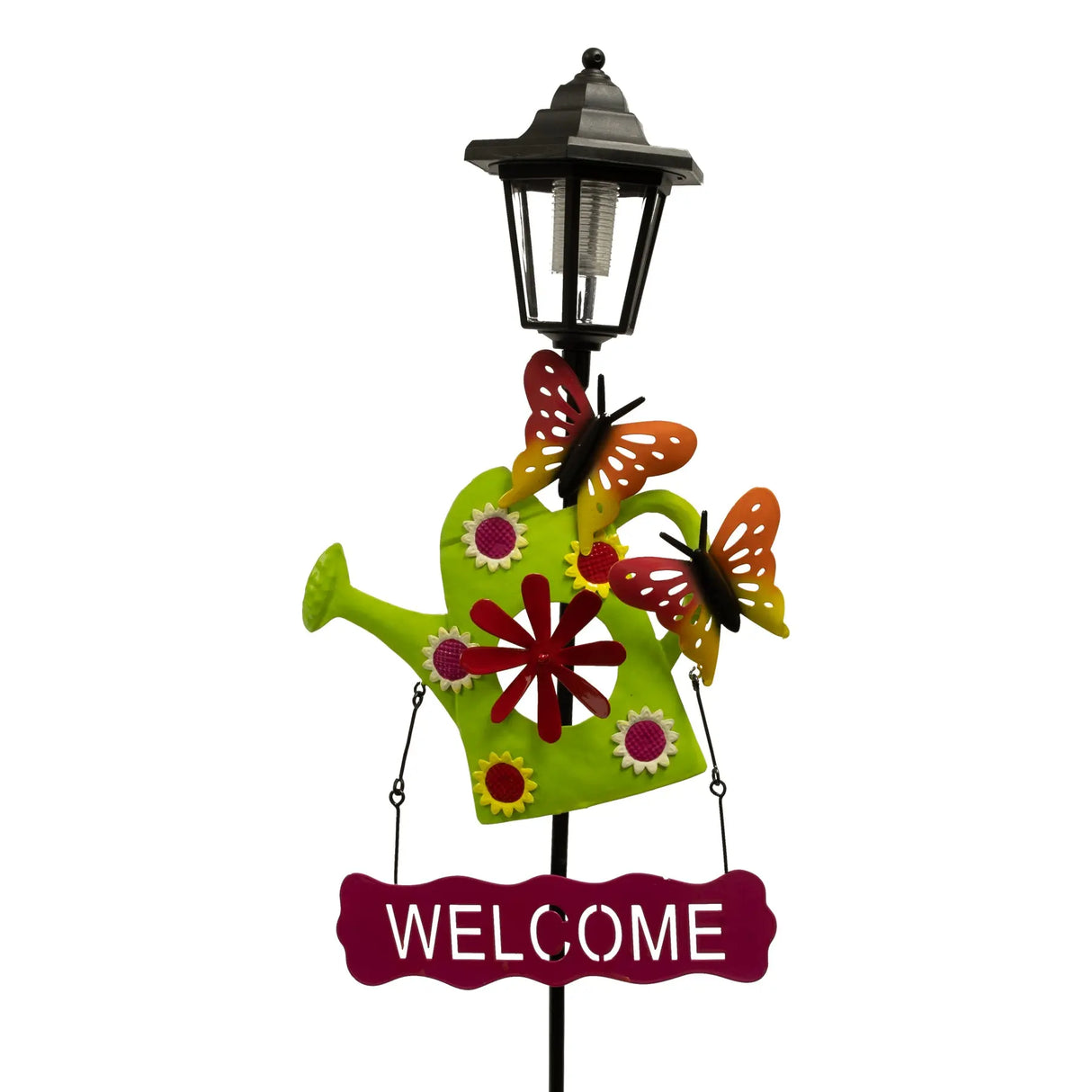 Watering Can and Dog Welcome Sign Solar Garden Stake Crosslight