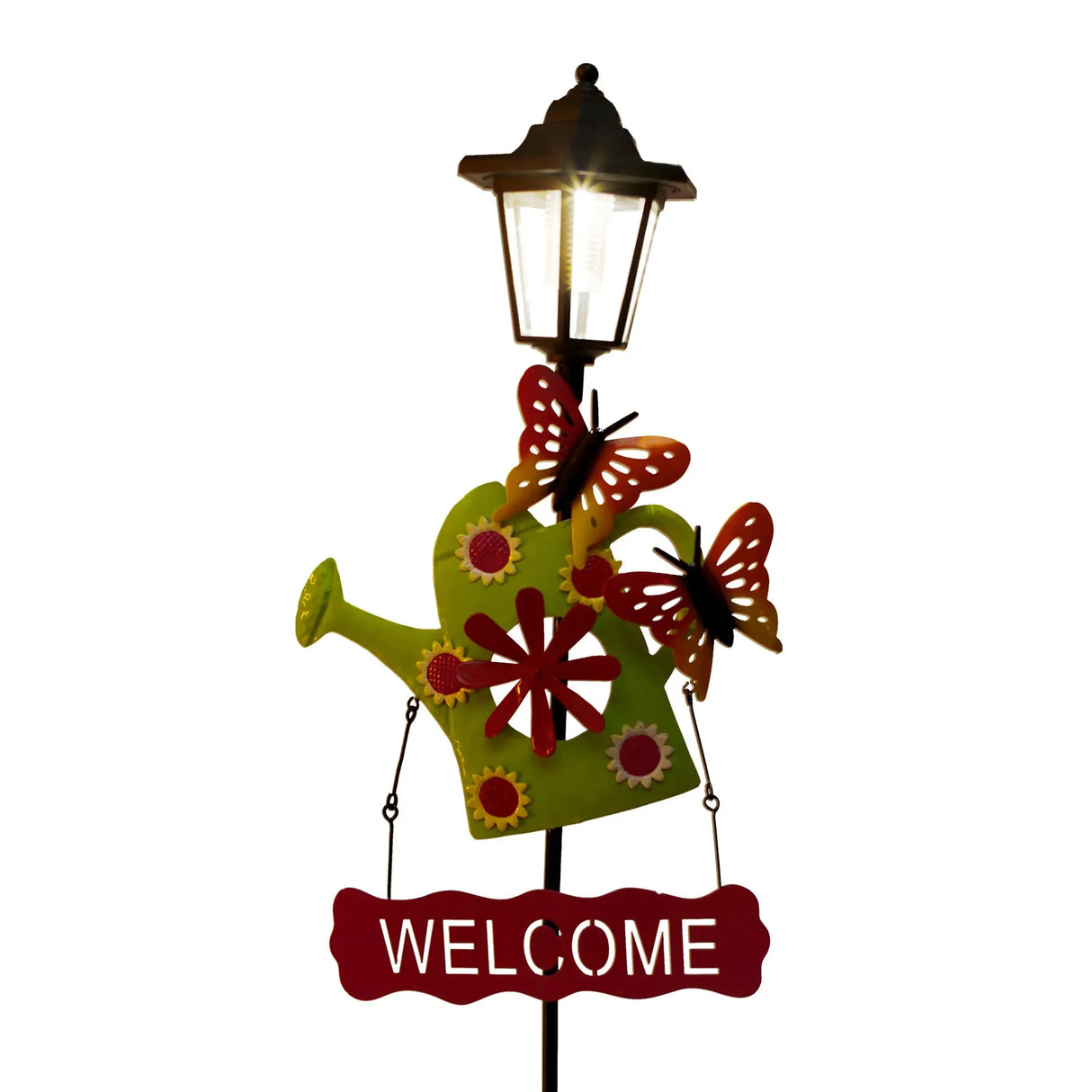 Watering Can and Dog Welcome Sign Solar Garden Stake Crosslight