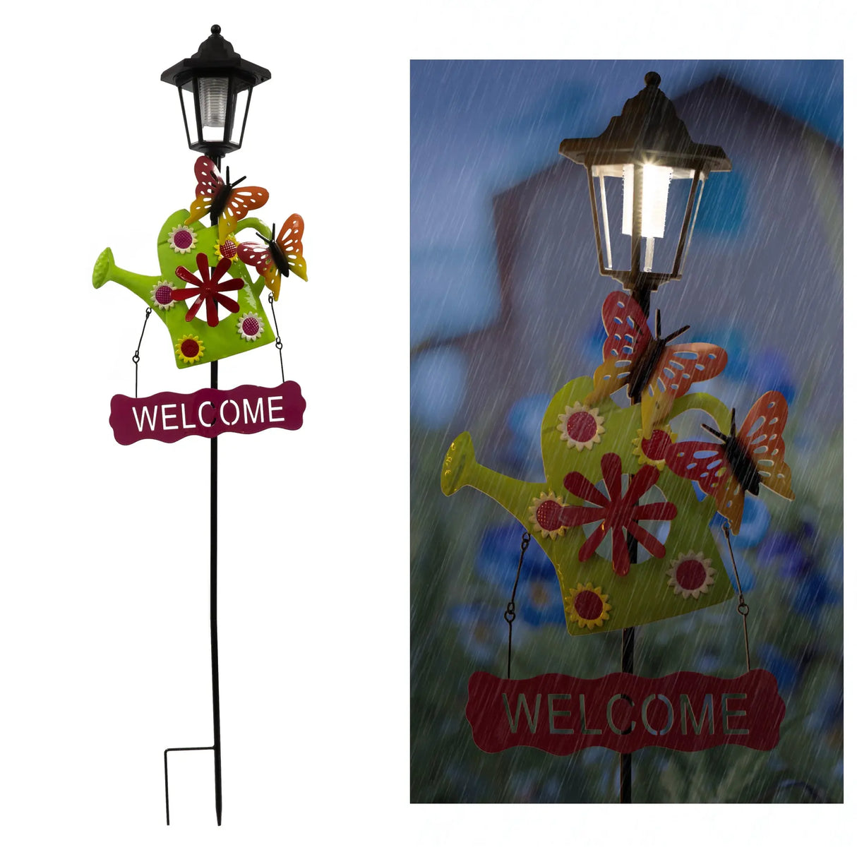 Watering Can and Dog Welcome Sign Solar Garden Stake Crosslight