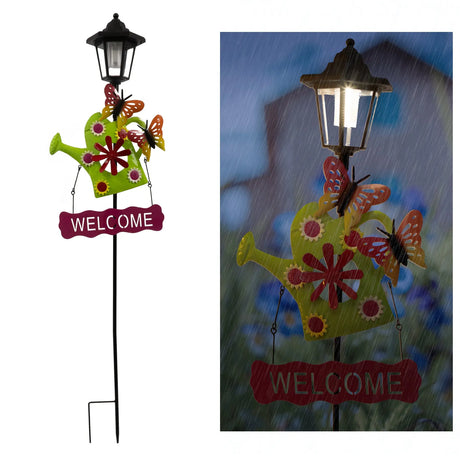 Watering Can and Dog Welcome Sign Solar Garden Stake Crosslight
