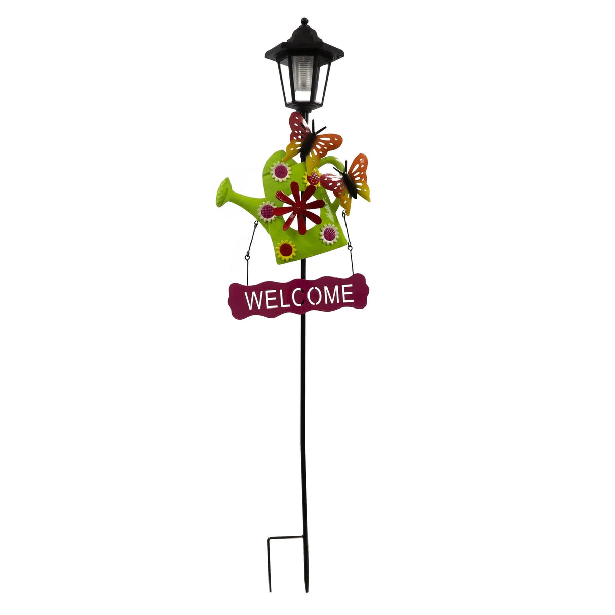Watering Can and Dog Welcome Sign Solar Garden Stake Crosslight