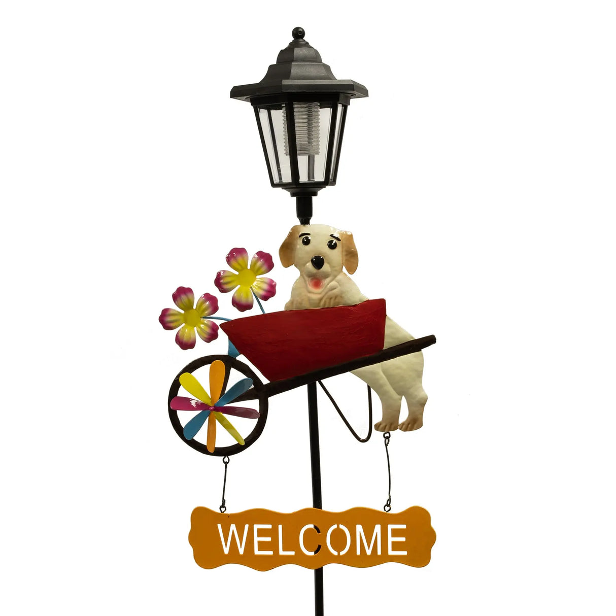 Watering Can and Dog Welcome Sign Solar Garden Stake Crosslight