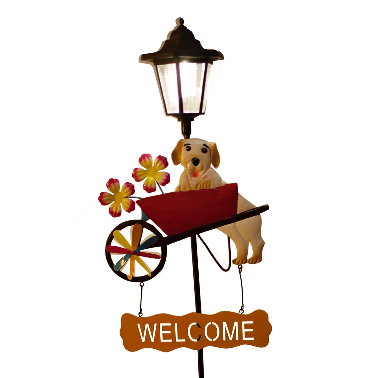 Watering Can and Dog Welcome Sign Solar Garden Stake Crosslight