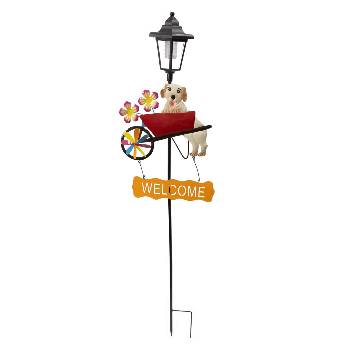 Watering Can and Dog Welcome Sign Solar Garden Stake Crosslight