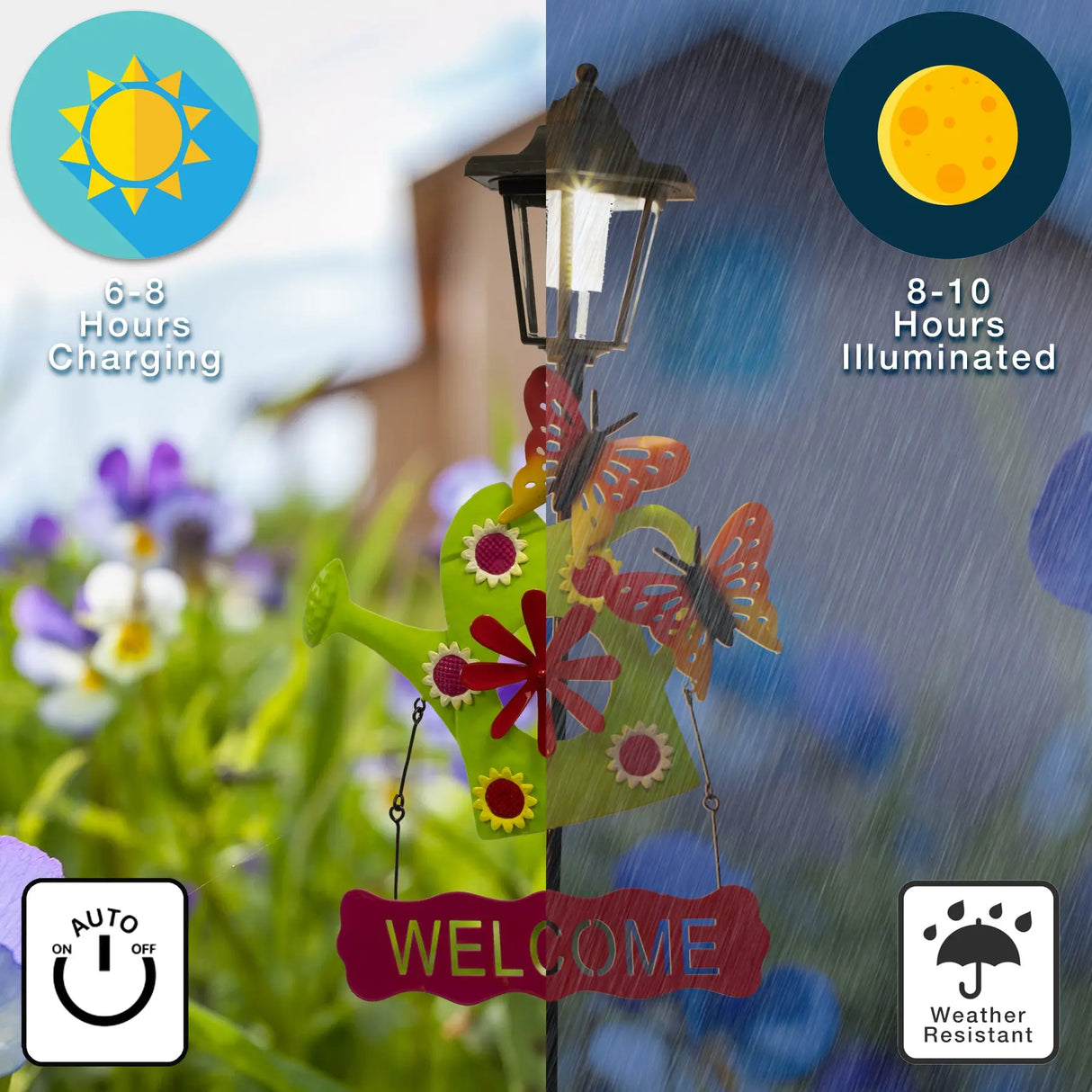 Watering Can and Dog Welcome Sign Solar Garden Stake Crosslight