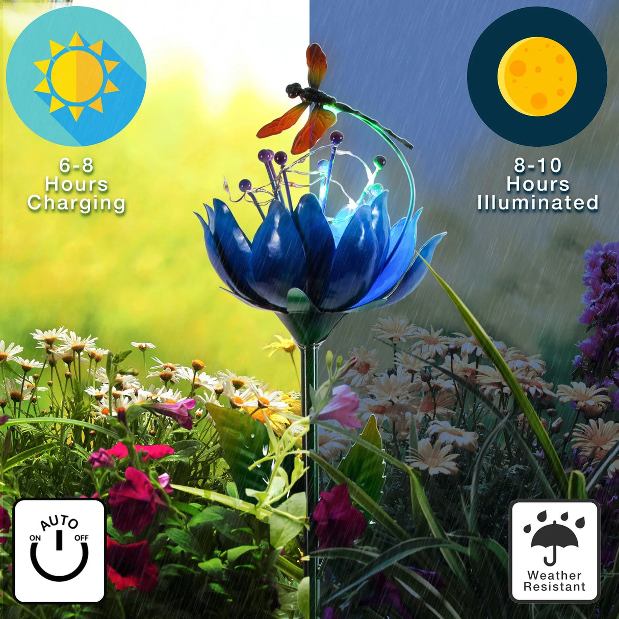 Flower and Dragonfly Solar Garden Stake ShopFGI