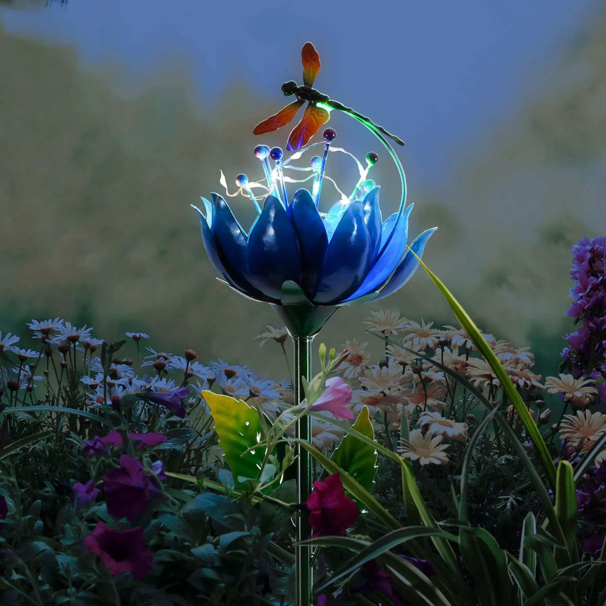 Flower and Dragonfly Solar Garden Stake ShopFGI