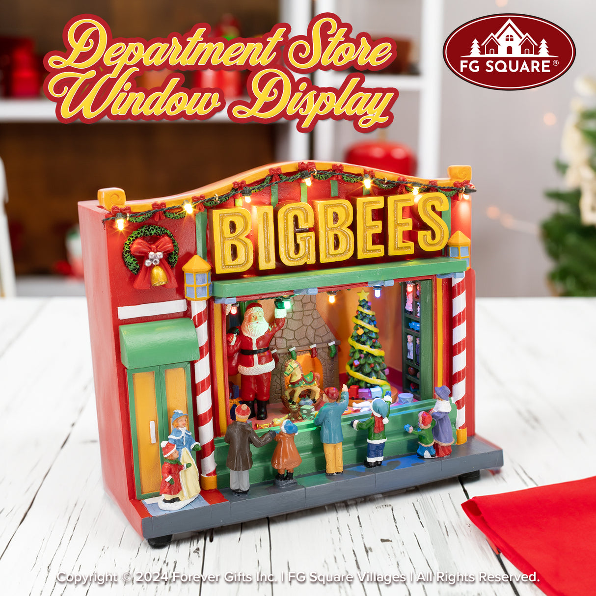 BigBees Retro Department Store with Window Display Animated Christmas Village Decoration fgsquarevillage