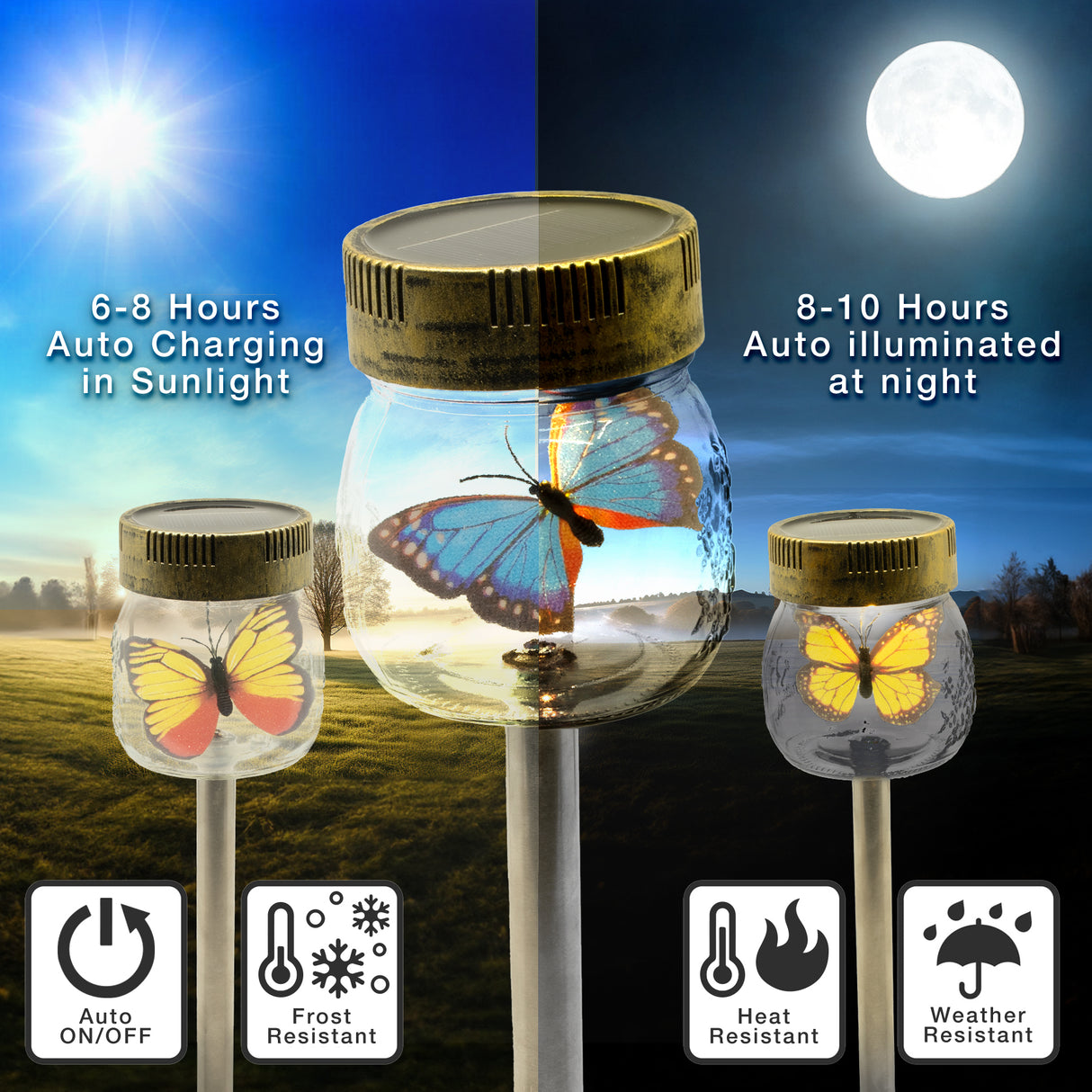 Butterfly Jar Solar Pathway Lights, Set of 3
