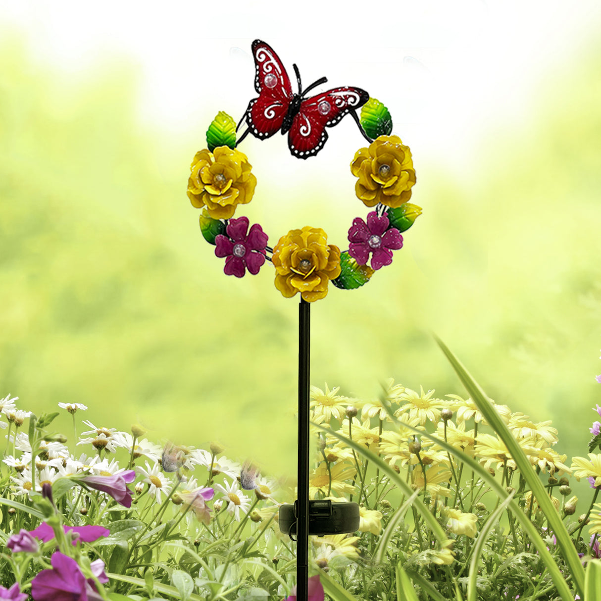 Butterfly & Flower Wreath Solar Garden Stake