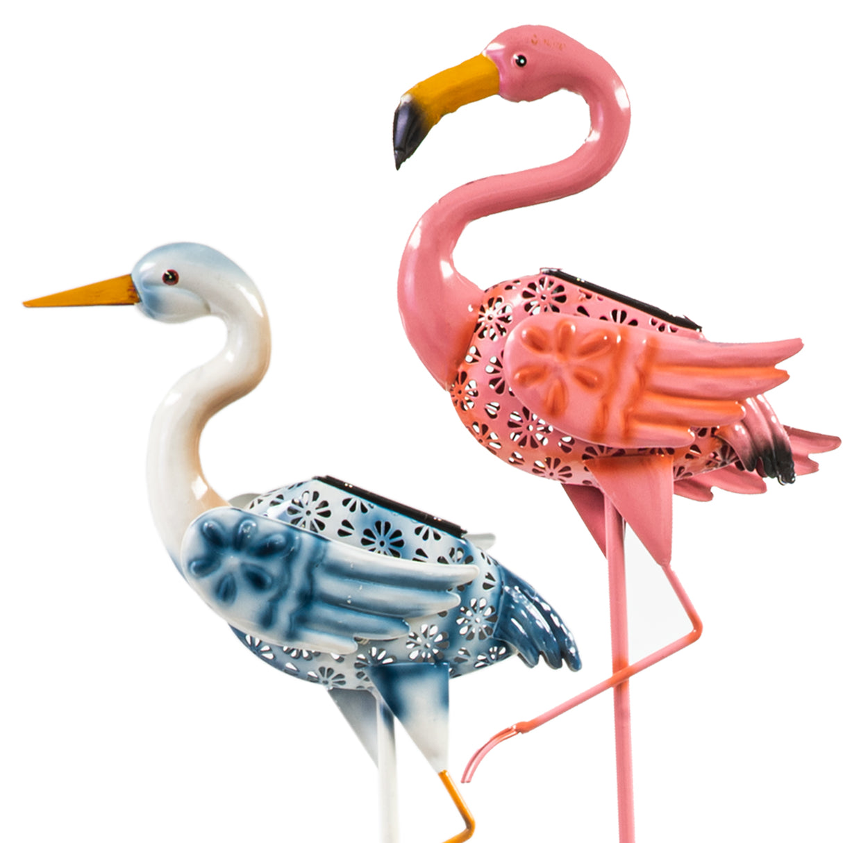 Flamingo and Crane Solar Garden Stake, Set of 2 - 36"