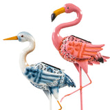 Flamingo and Crane Solar Garden Stake, Set of 2